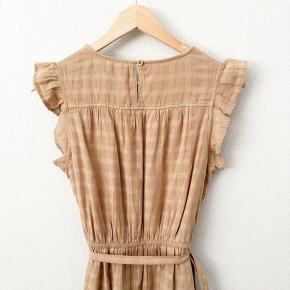 VELVET HEART | Tabitha Tan Nude Flutter Sleeve Stripe Dress Belted | Size Small - Picture 5 of 8